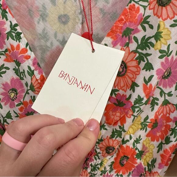NWT Banjanan Pink Red Floral V Neck Maxi Dress Small - Picture 12 of 13